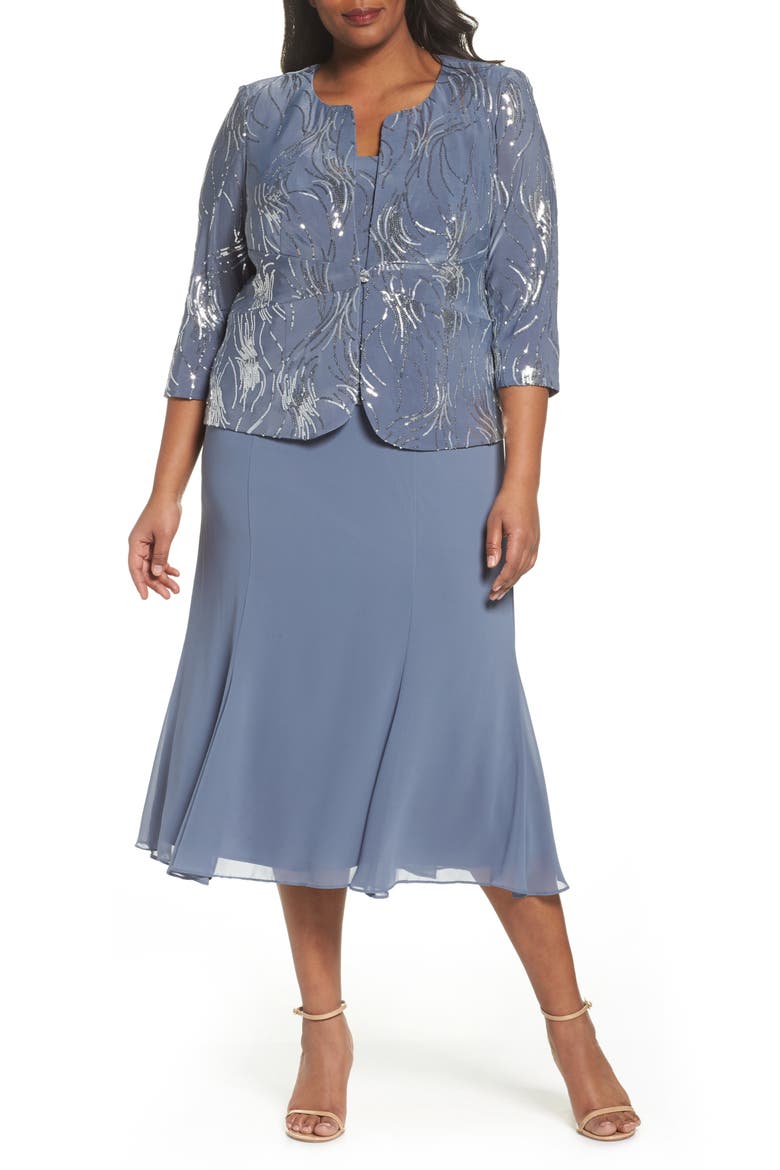 Mock Two-Piece Jacket Dress, Main, color, STEEL BLUE