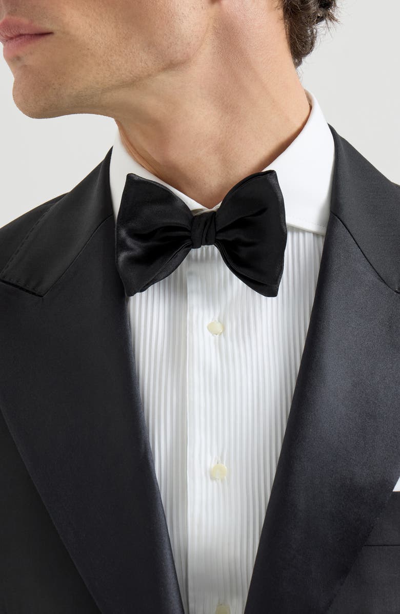 Brunello Cucinelli Cotton and silk satin bow tie, Alternate, color, Black
