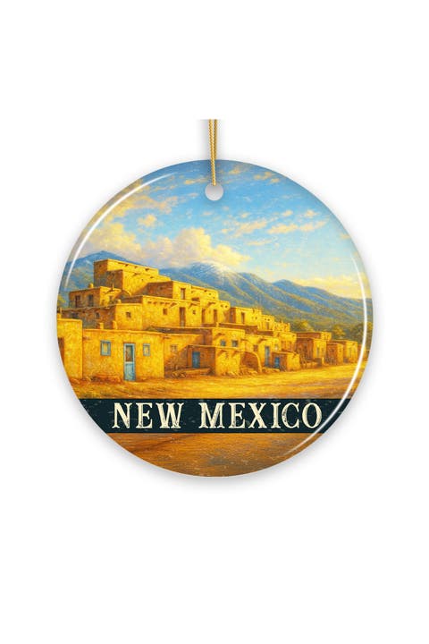 New Mexico Adobe Village Sunset Ceramic Ornament