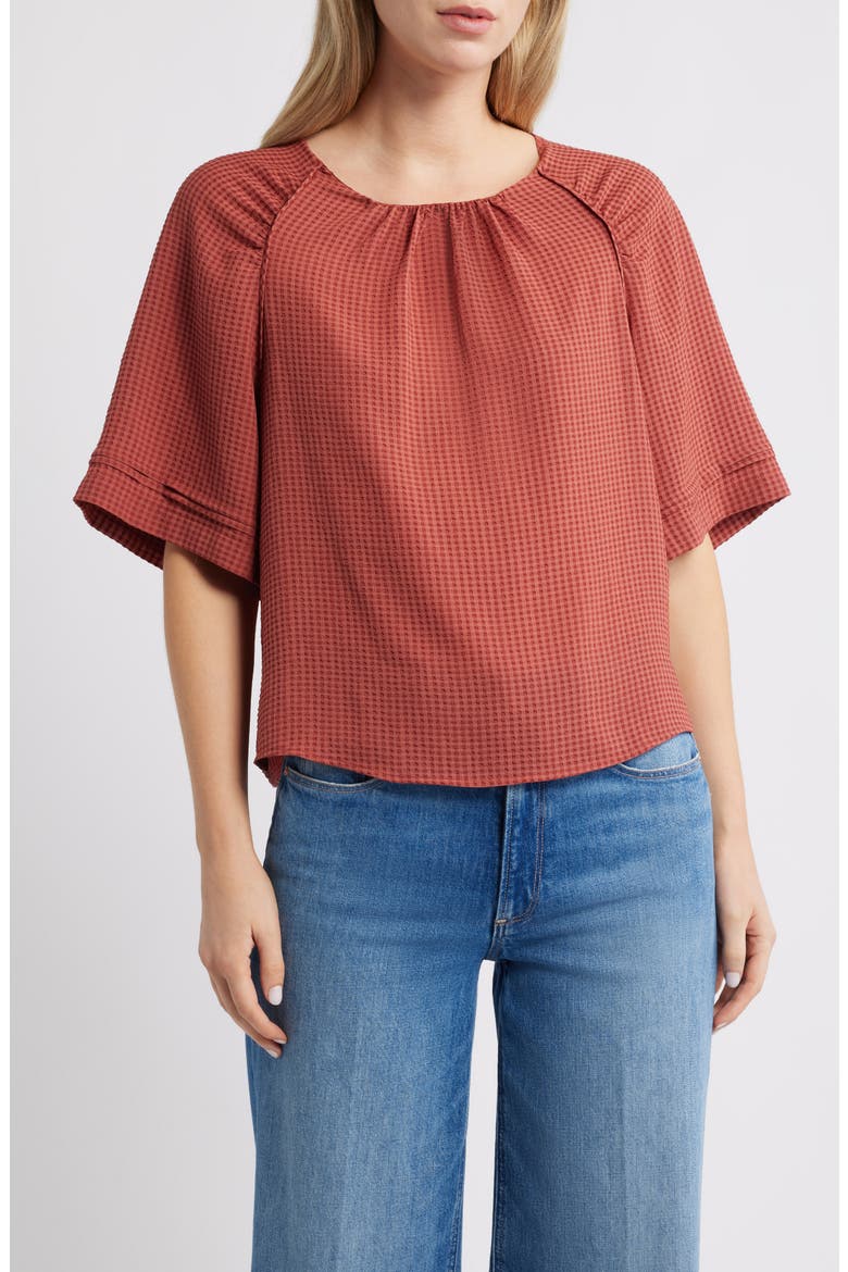Shirred Bell Sleeve Top, Main, color, MAHOGANY RED
