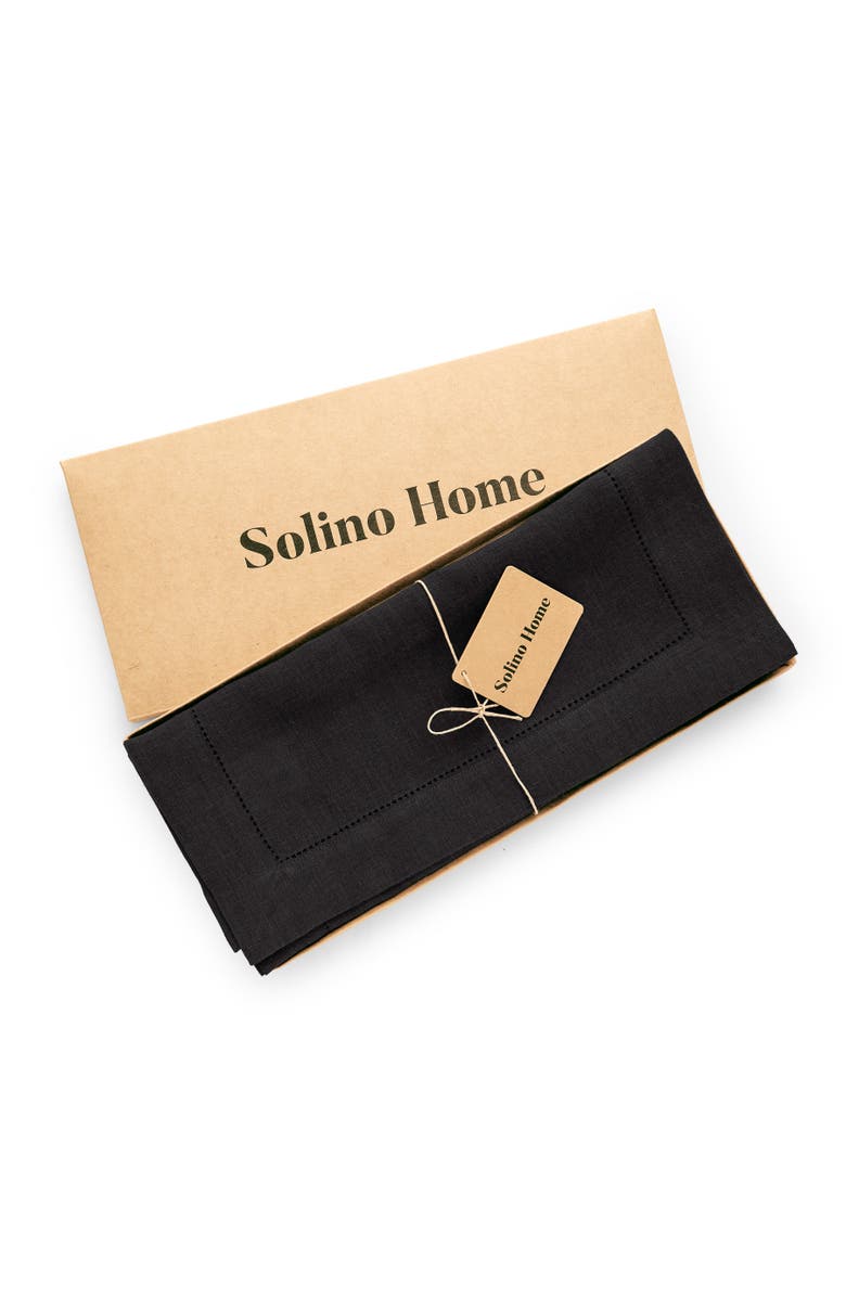 Solino Home Linen Table Runner for Dining Table, Holiday and Everyday Table Decor - Sonoma Hemstitch, Alternate, color, Black