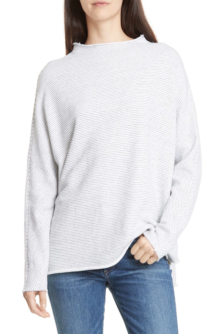 Effie Funnel Neck Capelet Sweatshirt, Main, color, WHITE/ NAVY MELANGE STRIPE