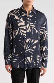 Emporio Armani Palm Print Long Sleeve Button-Up Shirt