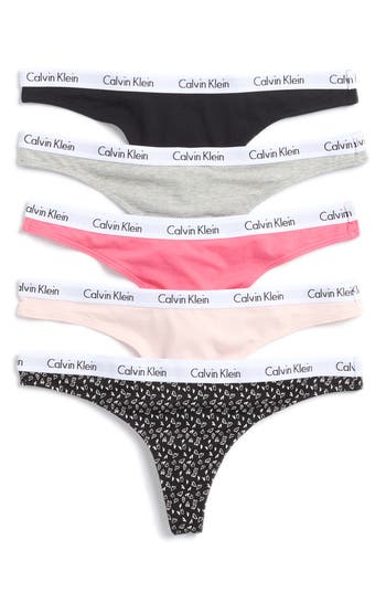 Calvin Klein Logo Thongs In Uqm Black/lipgl