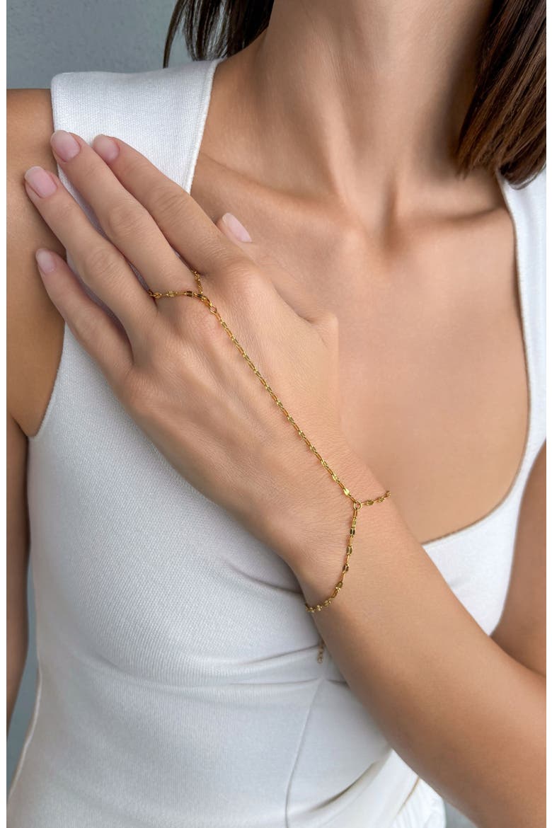 Tarnish Resistant 18K Gold Plated Hand Chain, Alternate, color, GOLD