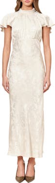 MAUDE CLUB Cherie Mock Neck Burnout Midi Dress