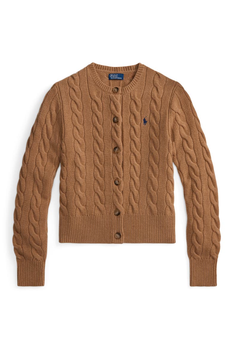 Cable Knit Wool & Cashmere Cardigan, Alternate, color, COLLECTION CAMEL MELANGE