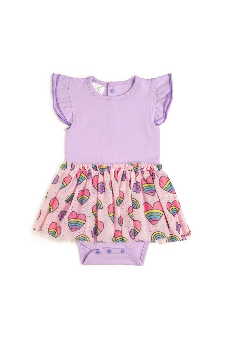 Rainbow Heart Short Sleeve Tutu Bodysuit, Main, color, Multicolor