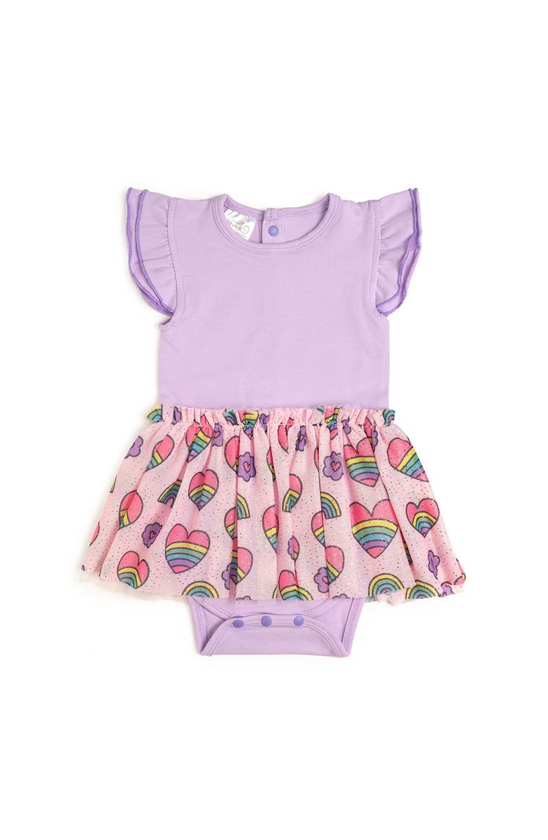 Sweet Wink Rainbow Heart Short Sleeve Tutu Bodysuit, Main, color,