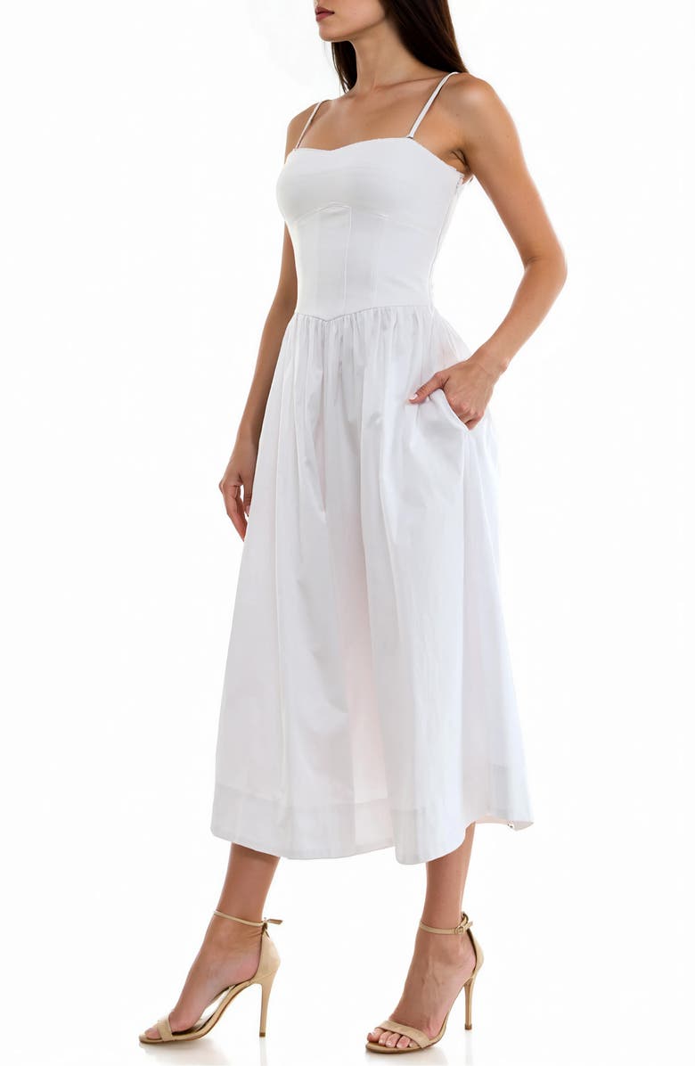 Socialite Corset Detail Sleeveless Midi Dress, Alternate, color, White