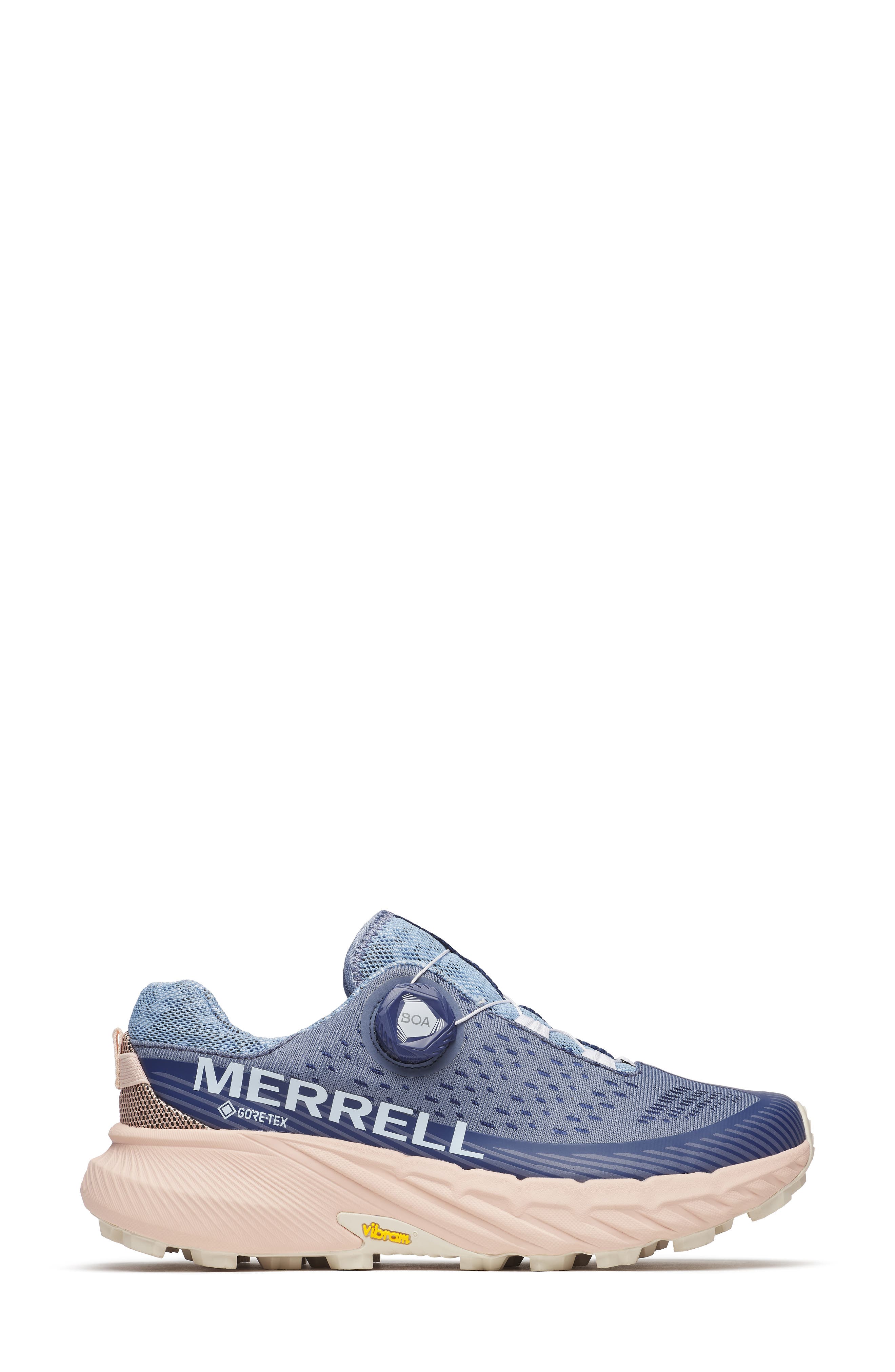Merrell Agility Peak 5 BOA<sup>®</sup> Gore-Tex<sup>®</sup> Waterproof Trail Running Shoe, Alternate, color, Indigo/ Pink Salt