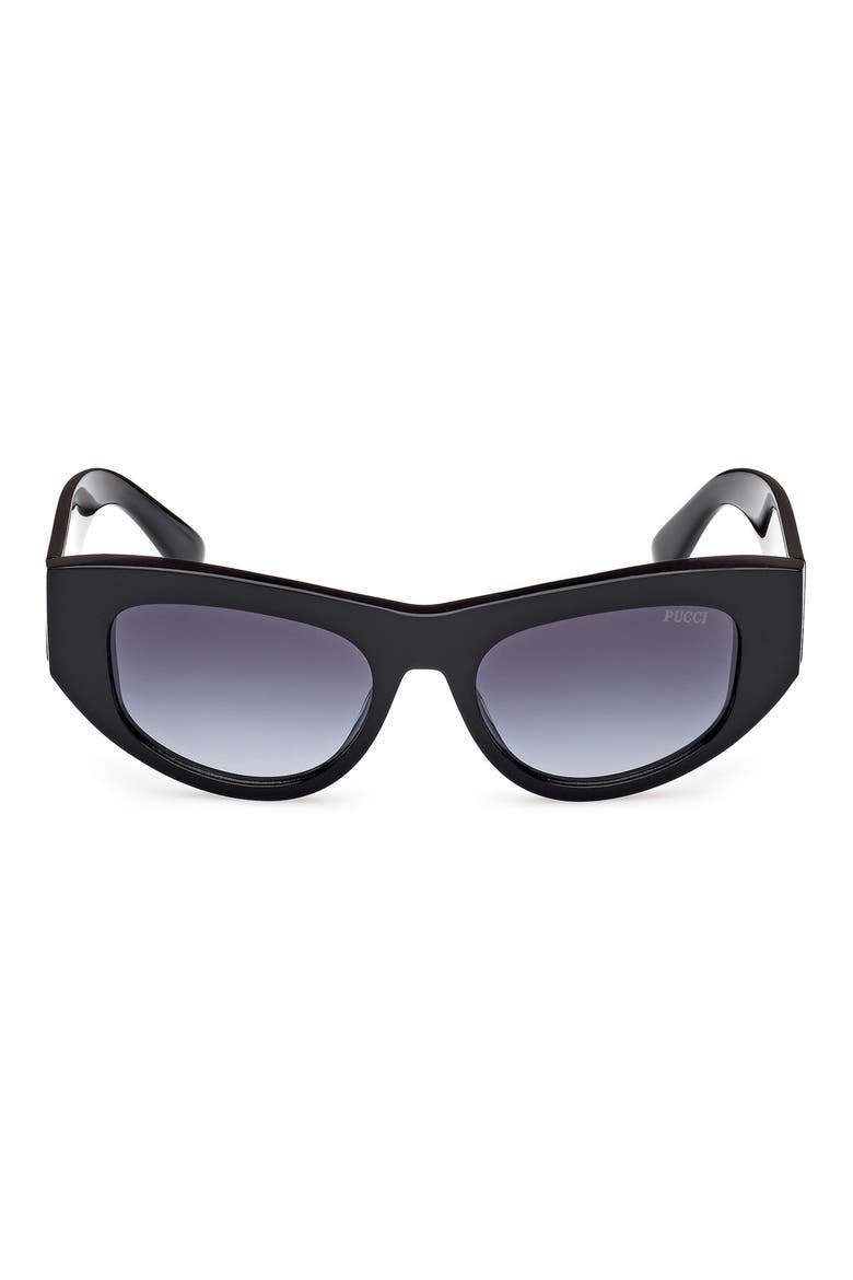 54mm Geometric Sunglasses, Main, color, SHINY BLACK / GRAD BLUE LENSES