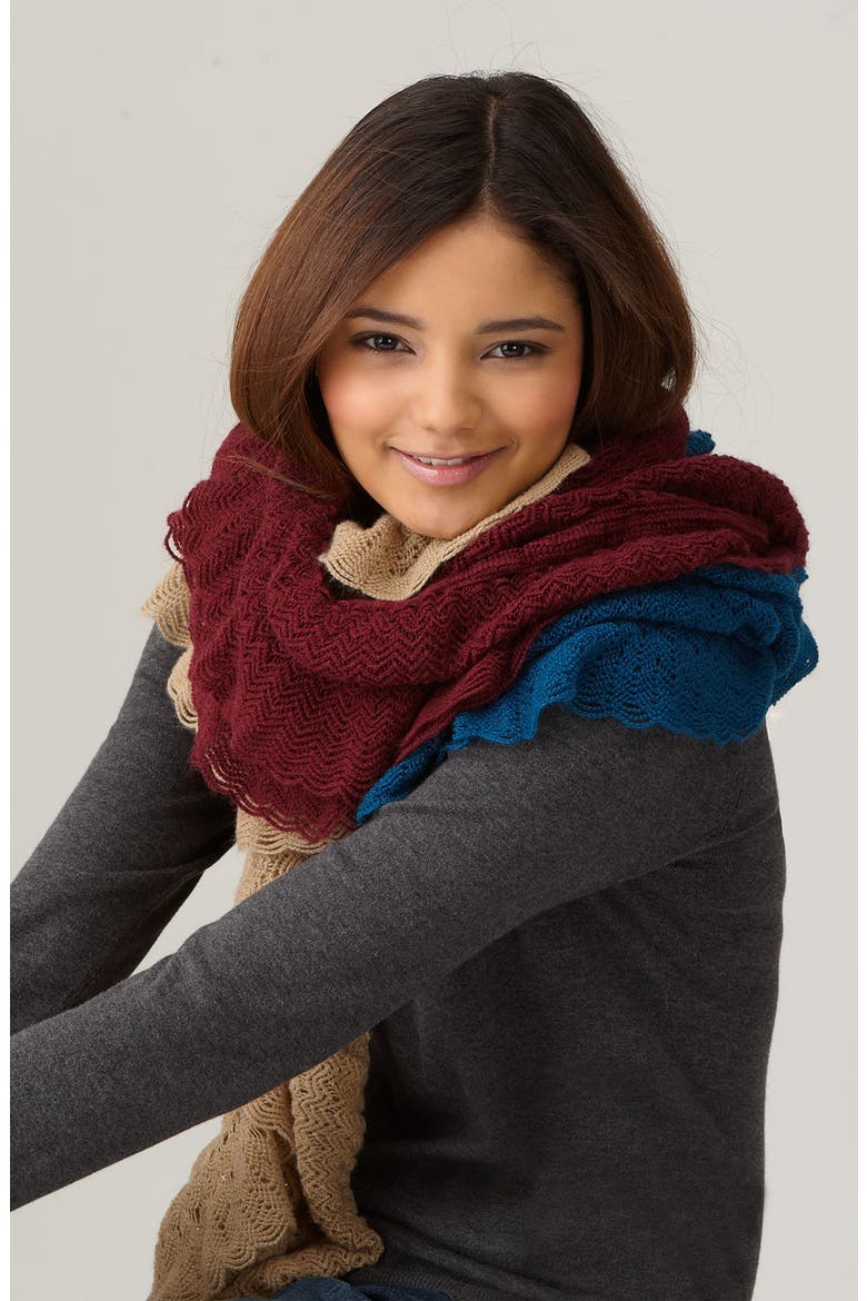 Frenchi® Ruffled Pointelle Scarf, Alternate, color, BLACK