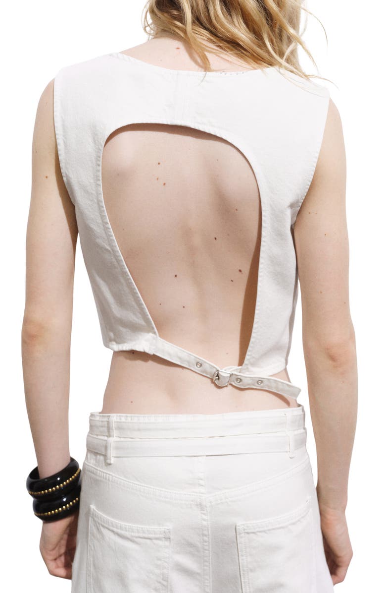 MANGO Buckle Denim Crop Top, Alternate, color, Off White