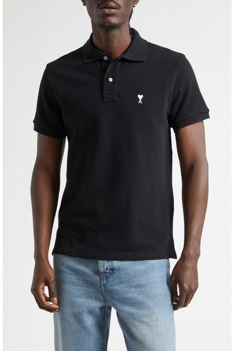 Ami de Coeur Embroidered Cotton Piqué Polo, Main, color, NOIR/ BLANC CREME