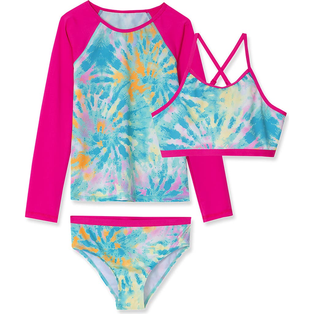 LANDS' END LANDS' END GIRLS SLIM RASH GUARD SWIM TOP BIKINI TOP AND BOTTOMS UPF 50 SWIMSUIT SET