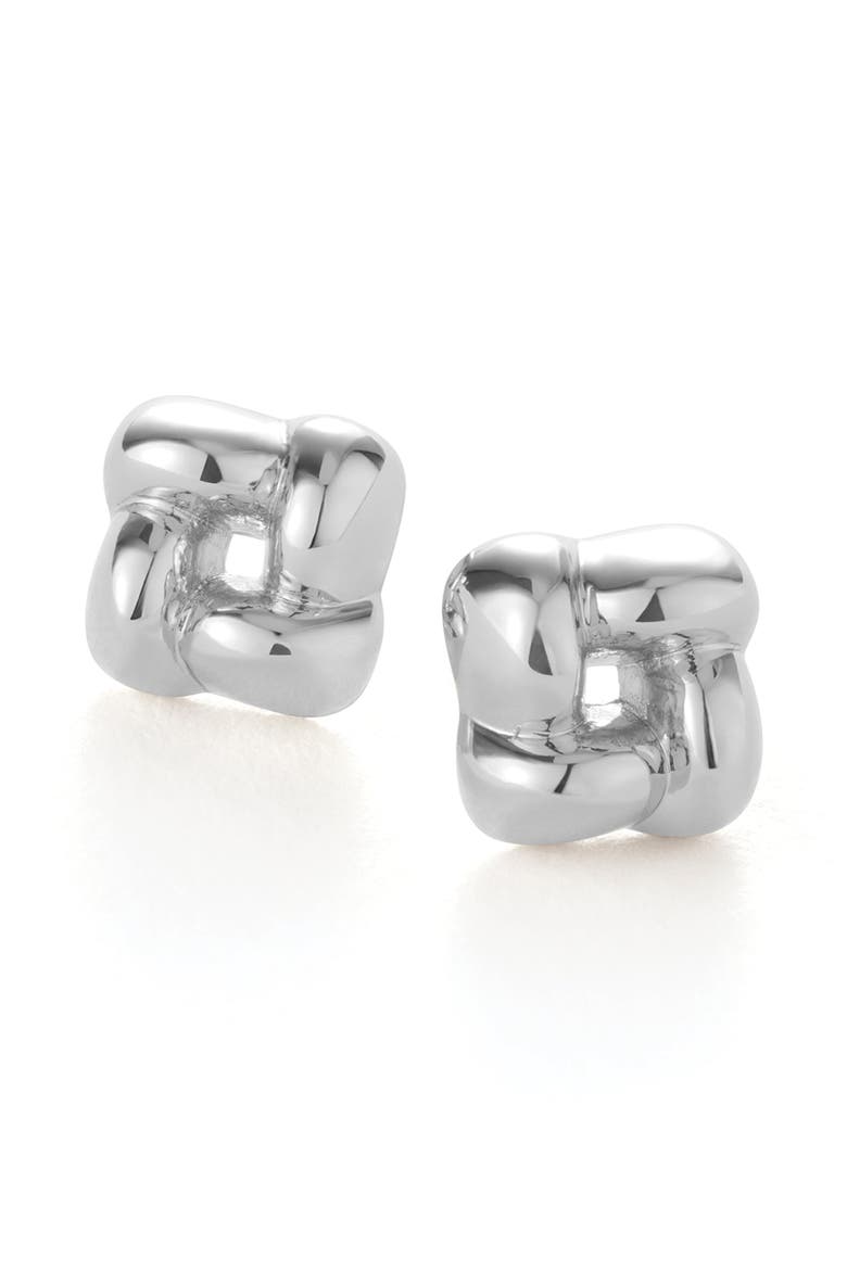 Mini Woven Square Earrings, Main, color, HIGH POLISH SILVER