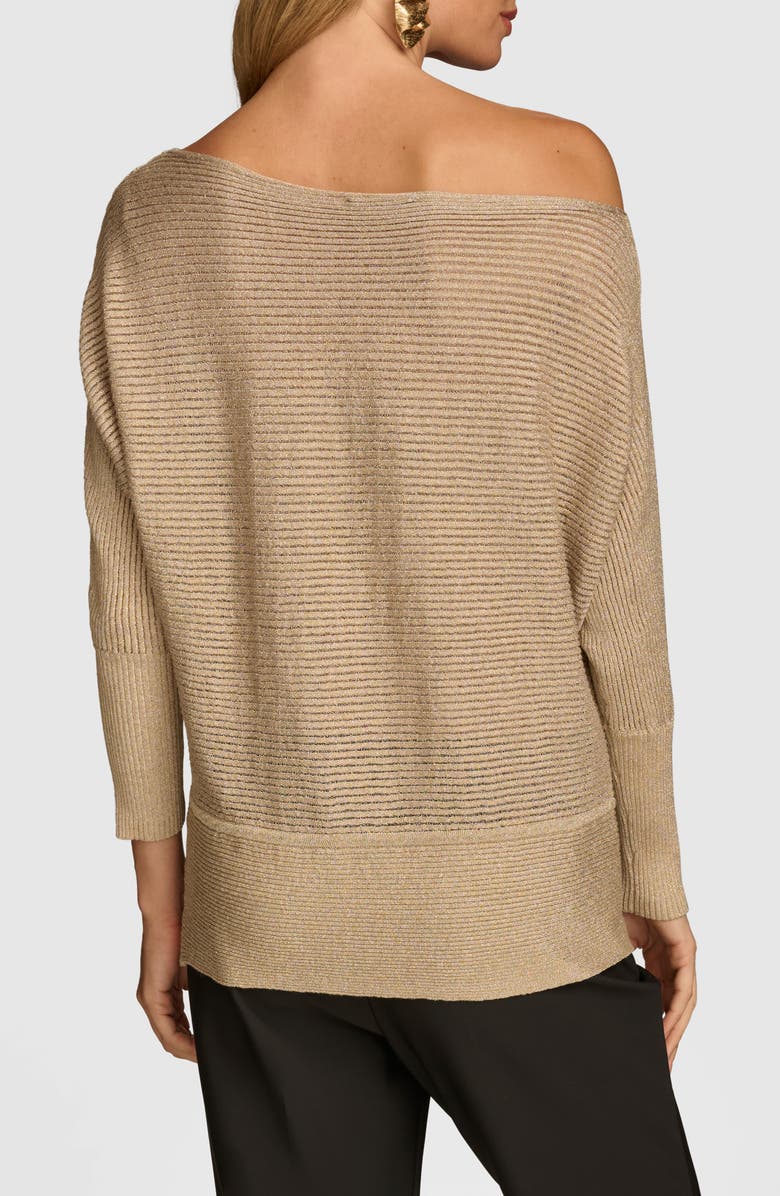 Donna Karan New York Metallic Rib One-Shoulder Sweater, Alternate, color, 