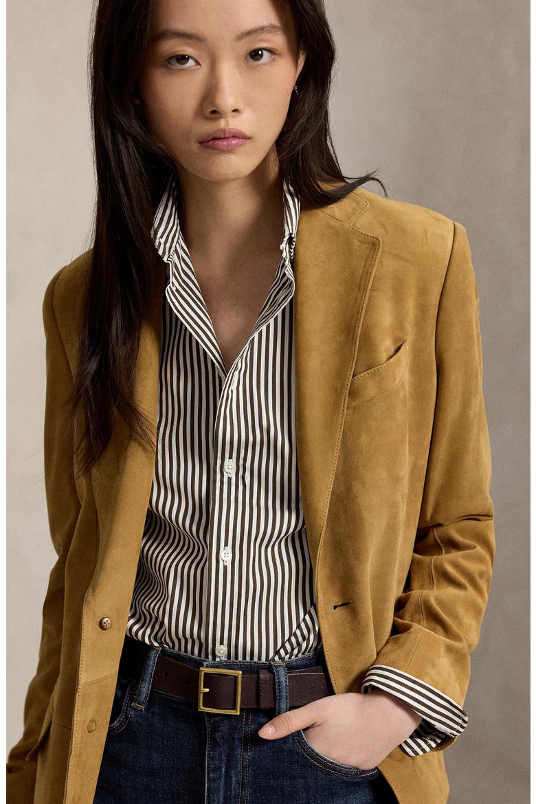 Stripe Relaxed Fit Cotton Button-Up Shirt, Alternate, color, BROWN/ WHITE