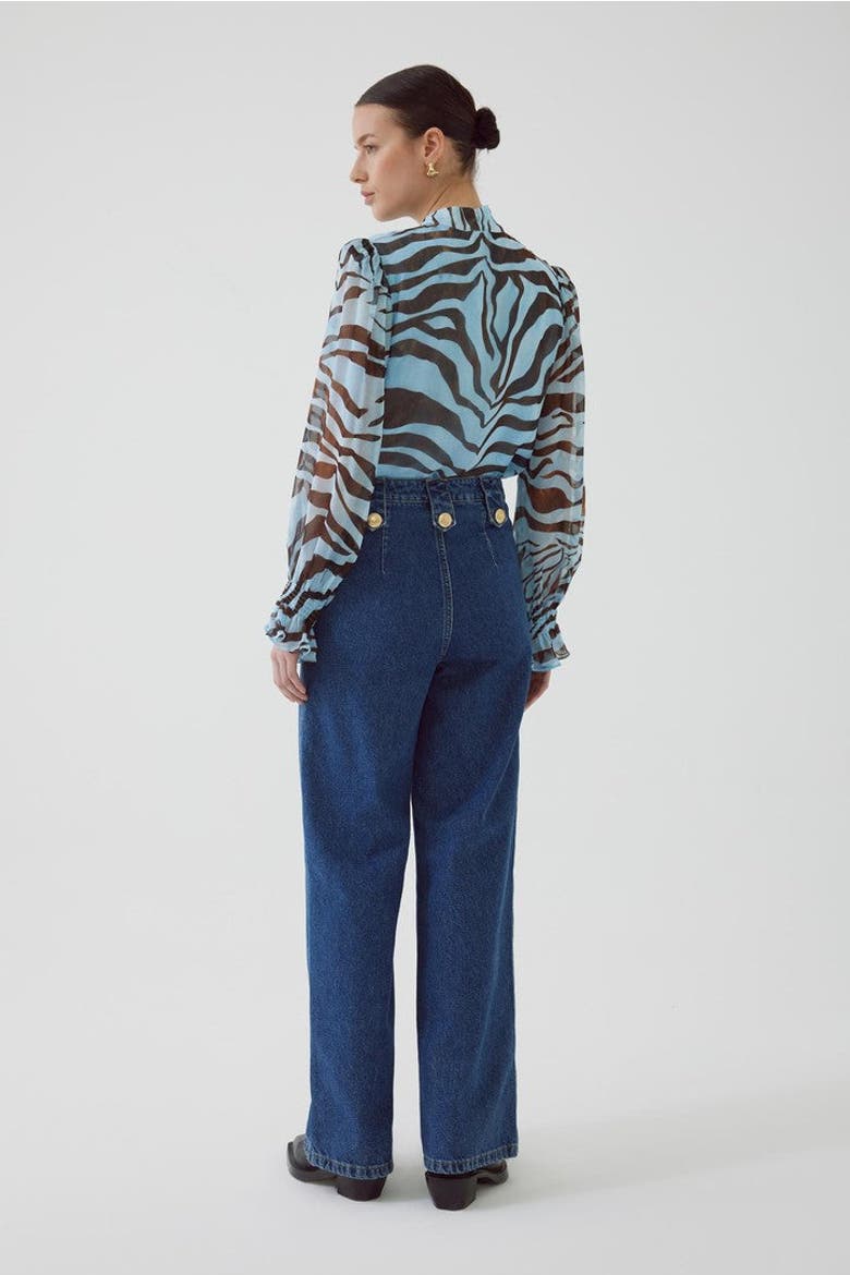 Bryan Zebra Blouse, Alternate, color, BLUE-BROWN