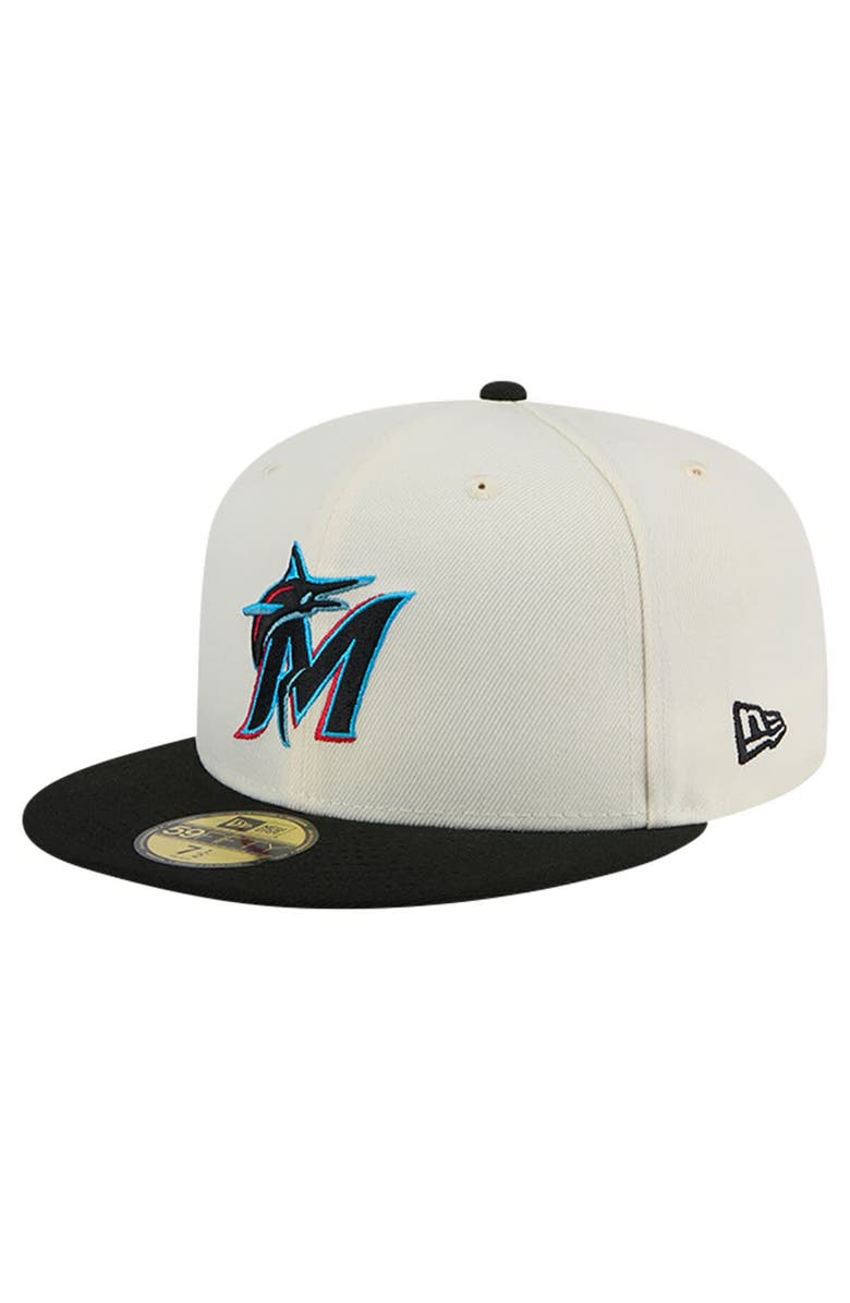 New Era Men's New Era Cream Miami Marlins Chrome 59FIFTY Fitted Hat, Main, color, Cream