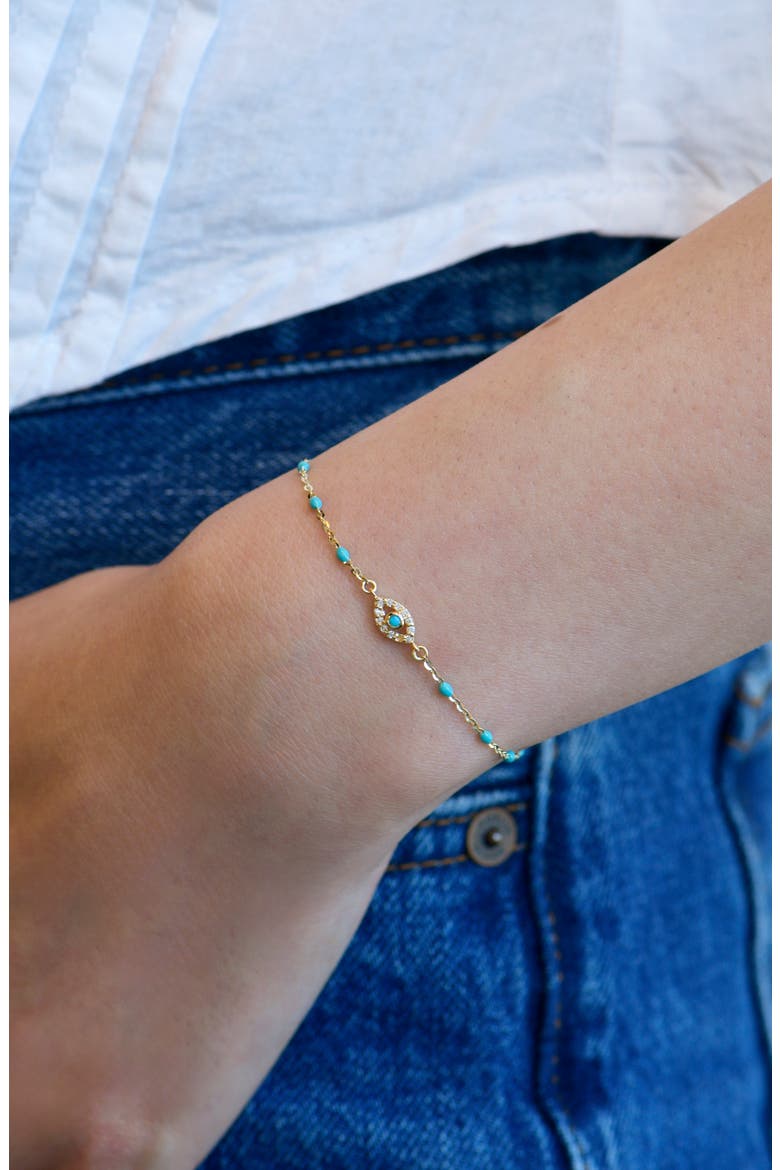 Evil Eye Turquoise Pavé Diamond Bracelet, Alternate, color, TURQUOISE