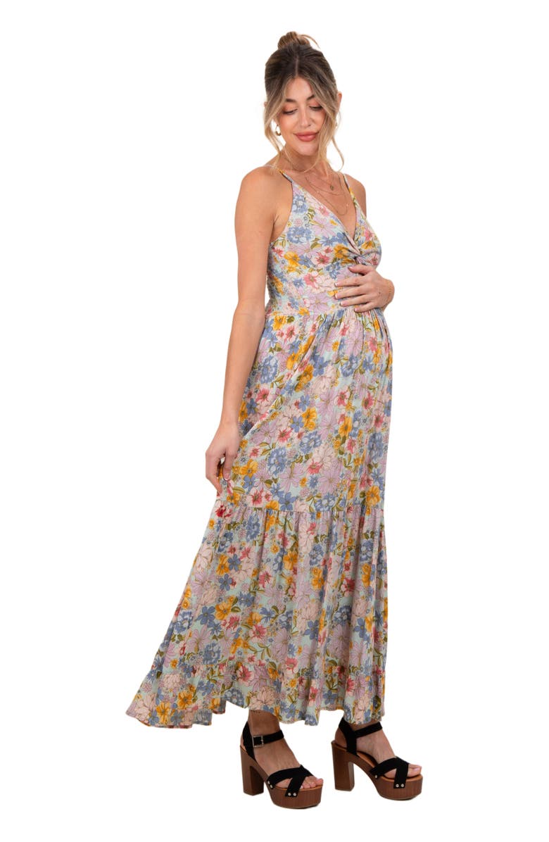 PinkBlush Floral Twist Front Cutout Maxi Dress, Alternate, color, Mint Green