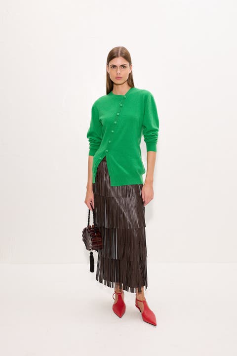 Za Za Vegan Leather Fringe Skirt