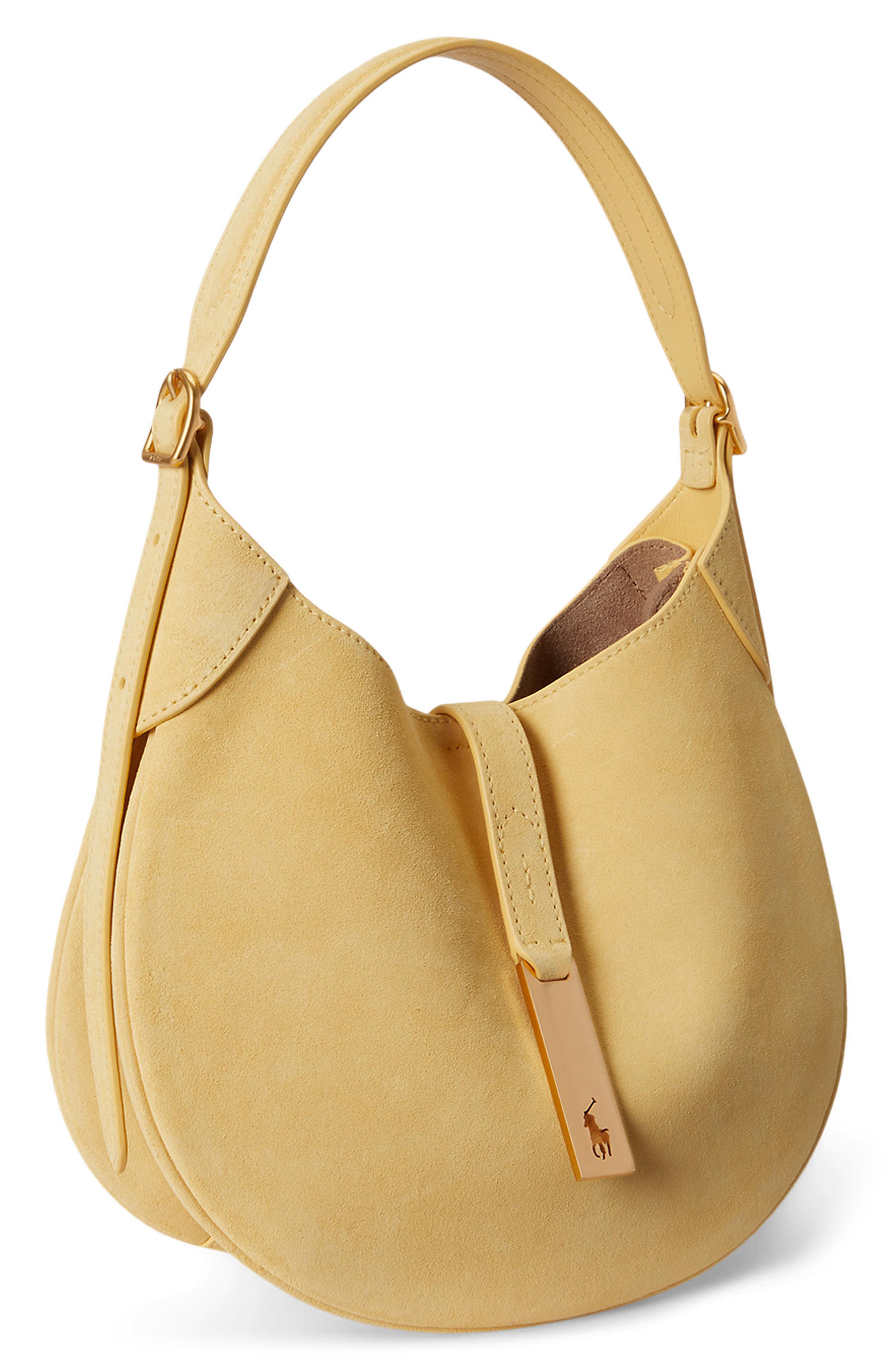Polo Ralph Lauren Small Polo ID Suede Shoulder Bag, Alternate, color, Lemon Meringue