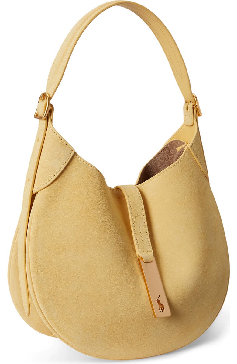 Polo Ralph Lauren Small Polo ID Suede Shoulder Bag, Alternate, color, Lemon Meringue