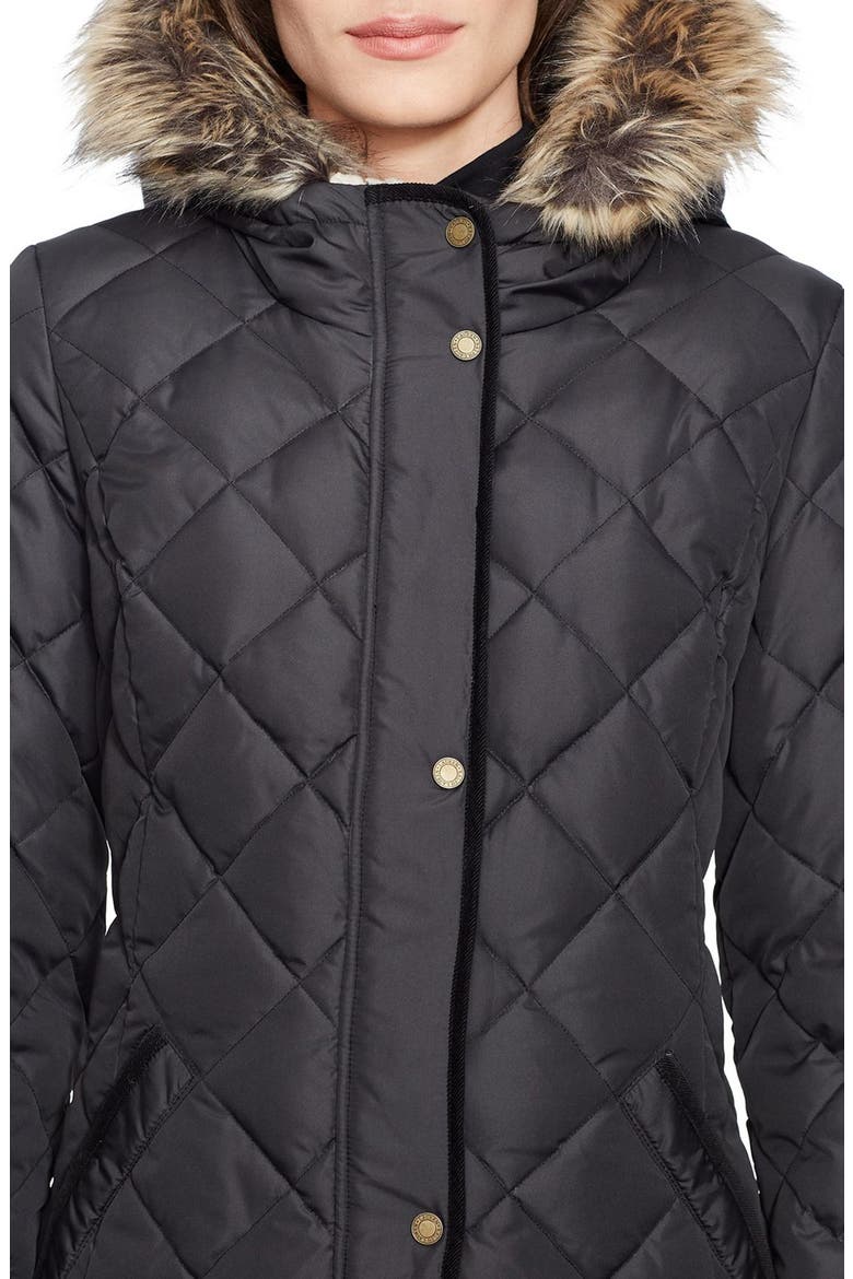 Faux Fur Trim Down & Feather Fill Parka, Alternate, color, BLACK