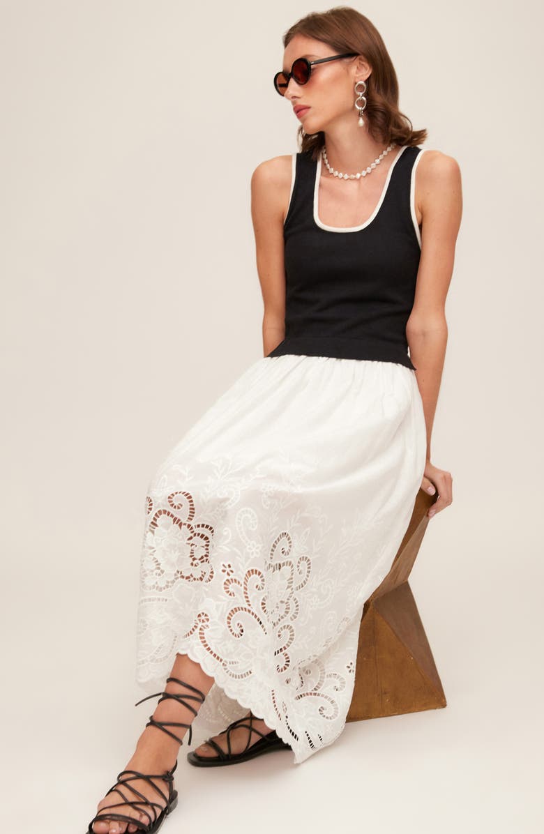 FIFTEEN TWENTY Alicia Contrast Midi Dress, Alternate, color, Black W/ Off White