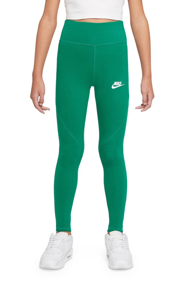 Kids' High Waist Leggings, Main, color, MALACHITE/ WHITE