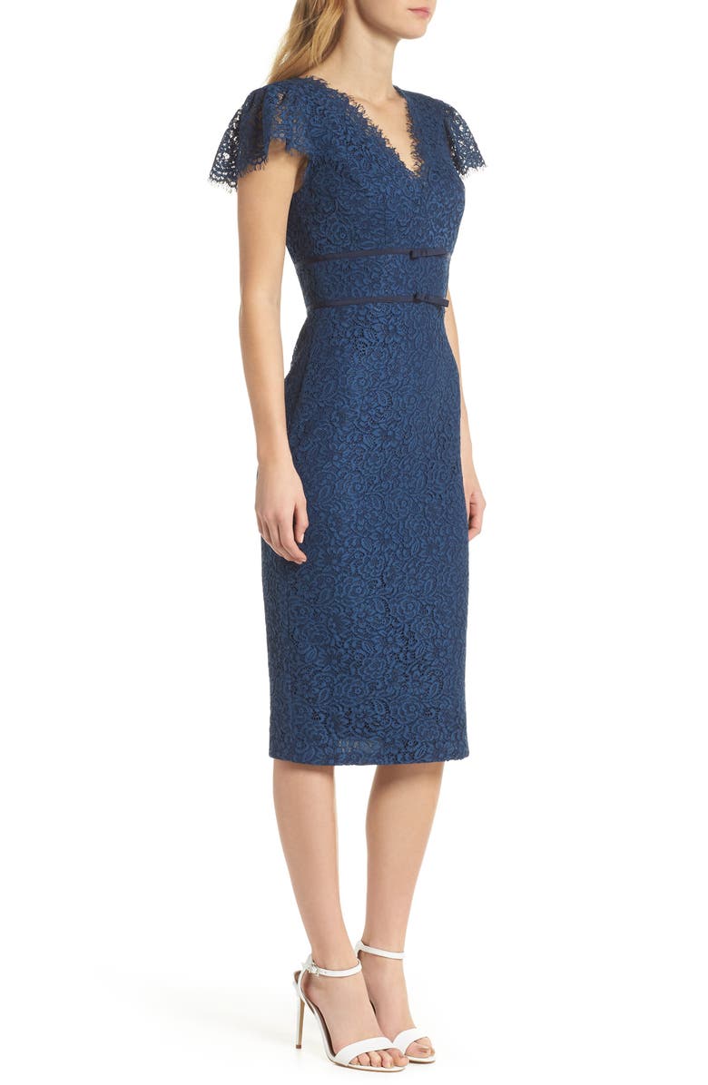 Gal Meets Glam Collection Ginger Rosebud Lace Sheath Dress, Alternate, color, 