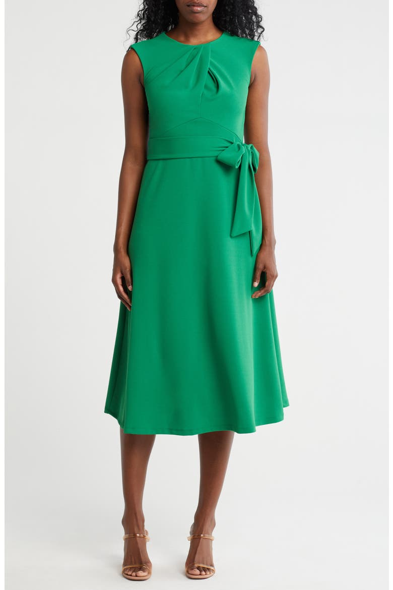 Scuba Knit Fit & Flare Midi Dress, Main, color, KELLY GREEN