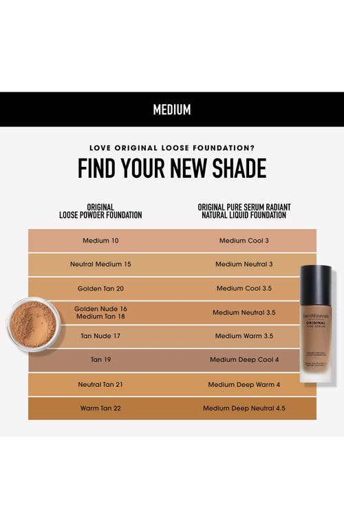 Bareminerals Original Pure Serum Radiant Natural Liquid Foundation Mineral Spf 20 Medium Neutral 3.5 1 oz / 30 ml In Medium Neutral 3.5