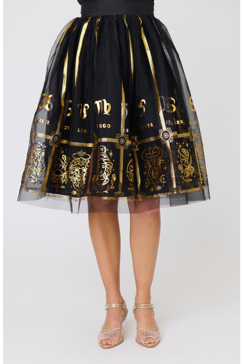Brilliance Swing Skirt, Alternate, color, Black Zodiac Sign Print