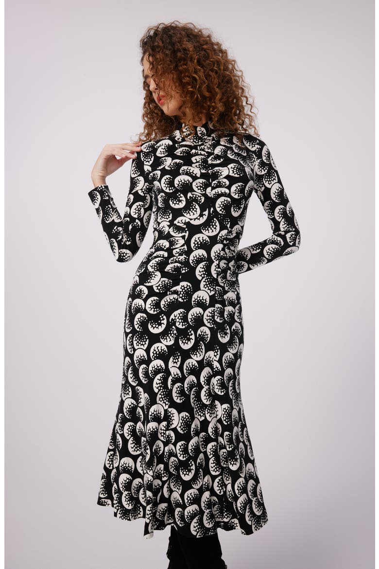 Emanuelle Print Mock Neck Midi Dress, Alternate, color, MOON LANDING LG