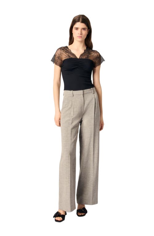 Maje Jersey Top With Lace Trim In Black