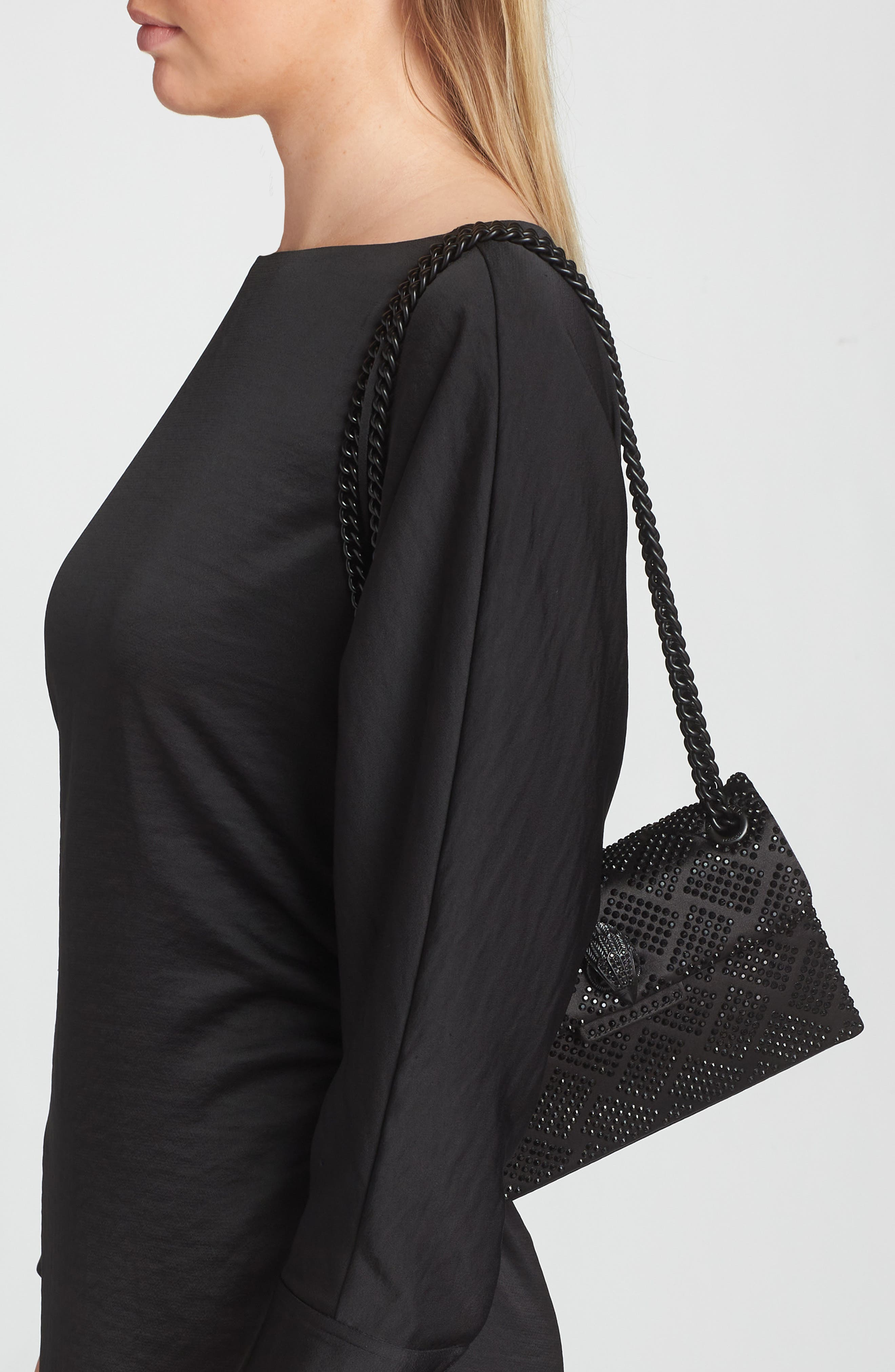 Kurt Geiger London Mini Kensington Embellished Fabric Convertible Crossbody Bag, Alternate, color, Black