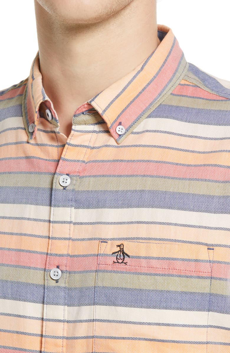Original Penguin Stripe Short Sleeve Cotton Button-Down Shirt, Alternate, color,