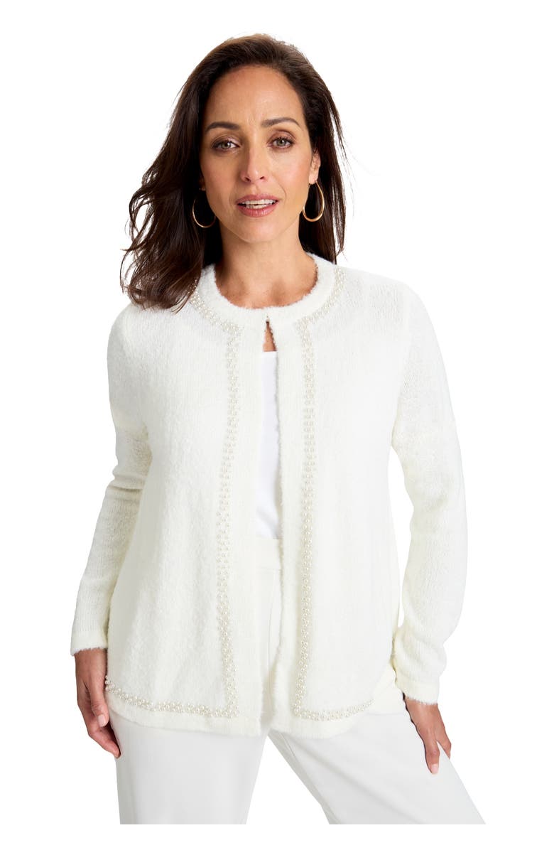 Jessica London Boucle Pearl Cardigan, Main, color, Ivory Pearl