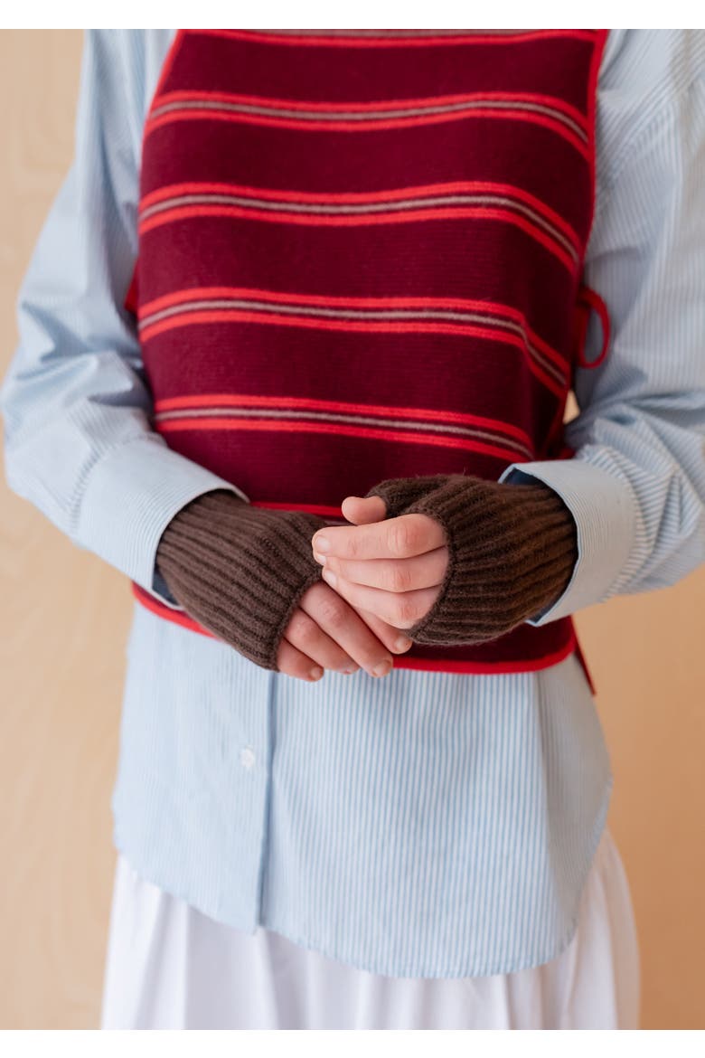 Cashmere & Merino Ribbed Wrist Warmers, Alternate, color, Brown
