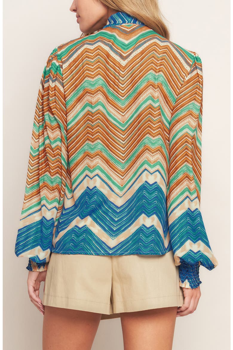 Tie Neck Long Sleeve Top, Alternate, color, TURQUOISE BLUE