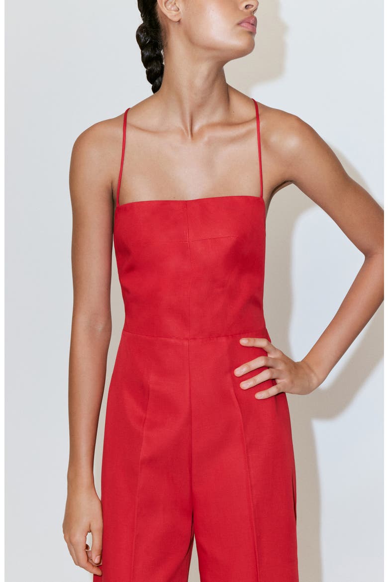 Open Back Crop Jumpsuit, Alternate, color, RED