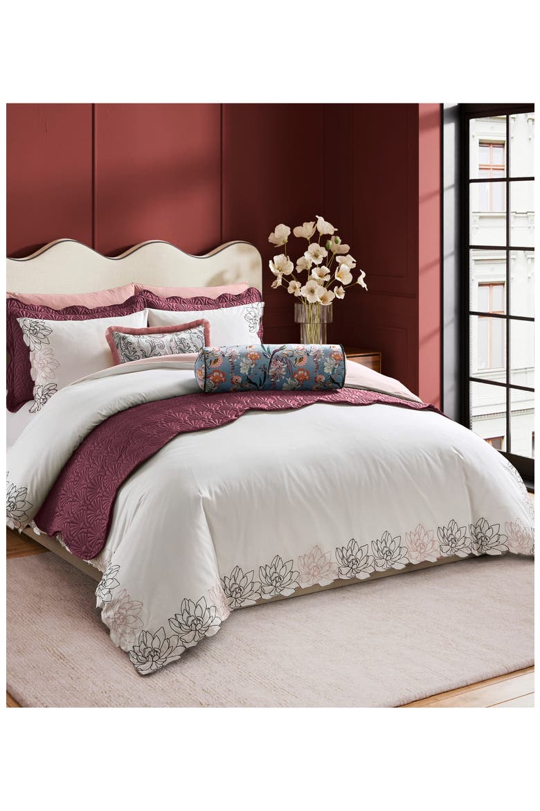 Magnolia Embroidered Duvet Cover & Pillow Shams Set, Alternate, color, BRIGHT WHITE