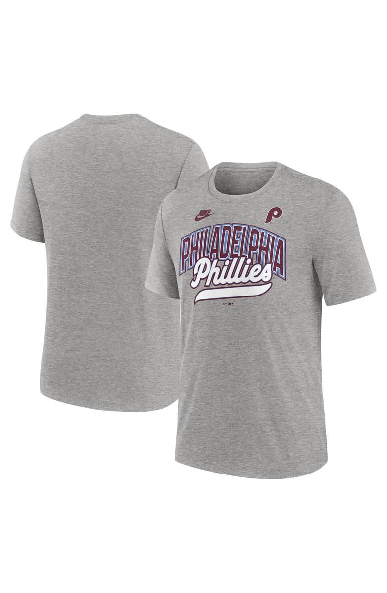Nike Men's Nike Heather Gray Philadelphia Phillies Cooperstown Collection Retro Tri-Blend T-Shirt, Main, color, Heather Gray