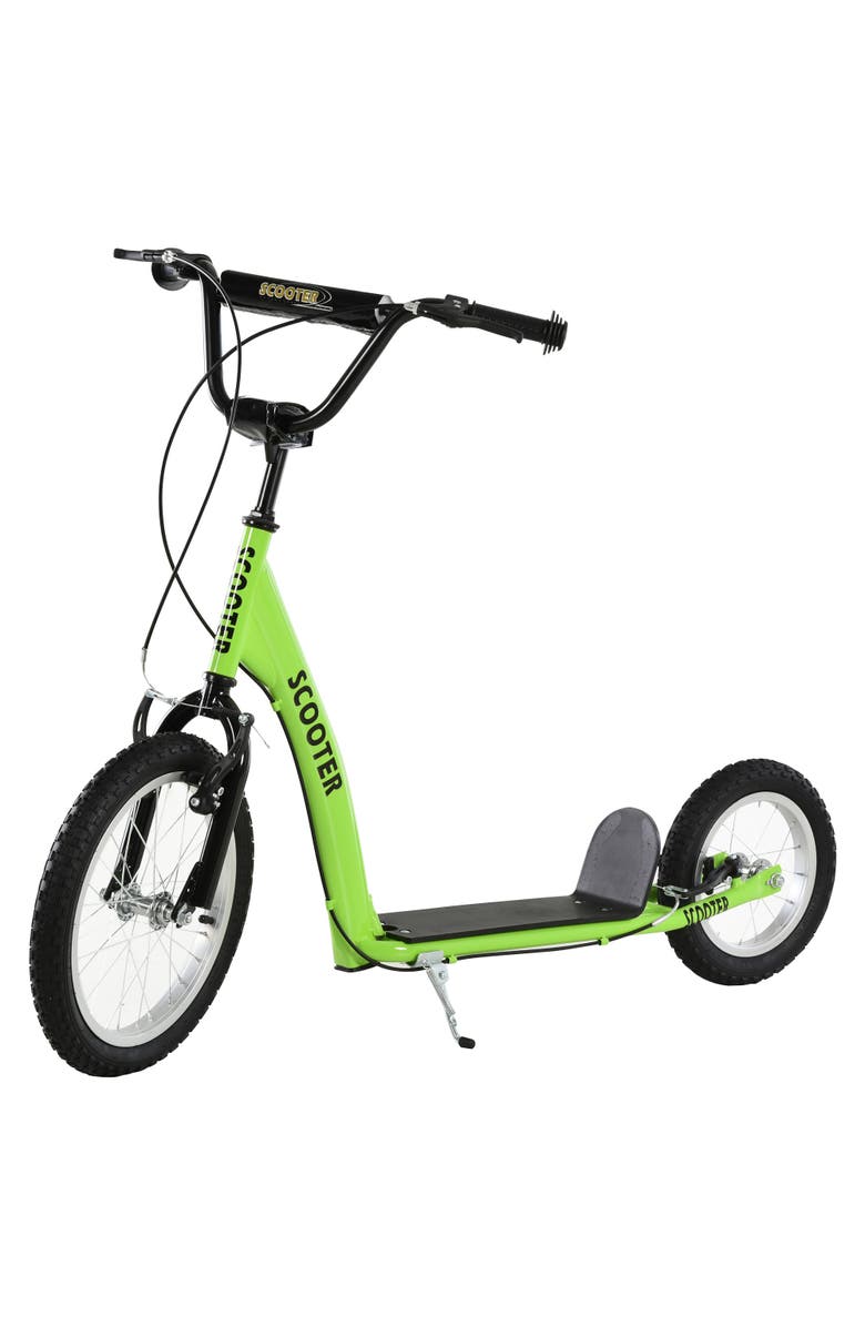 Aosom Youth Kick Scooter with Adjustable Handlebar, Dual Brakes, Inflatable Wheels, Main, color, Green