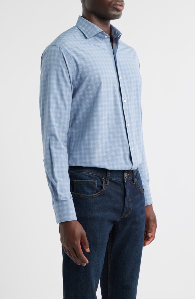 Peter Millar Reese Shadow Check Performance Poplin Button-Up Shirt, Alternate, color, Rain Cloud