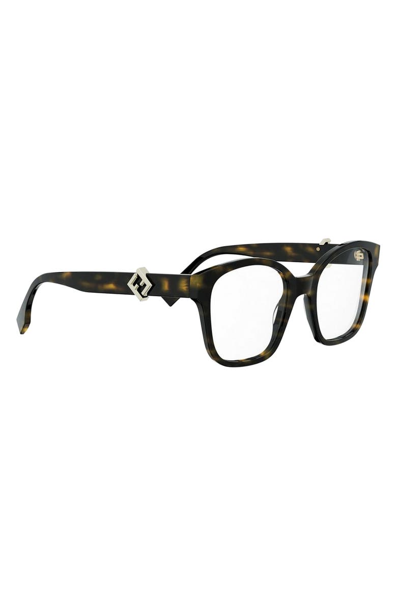 Fendi FF Diamonds 52mm Square Optical Glasses, Alternate, color, Dark Havana